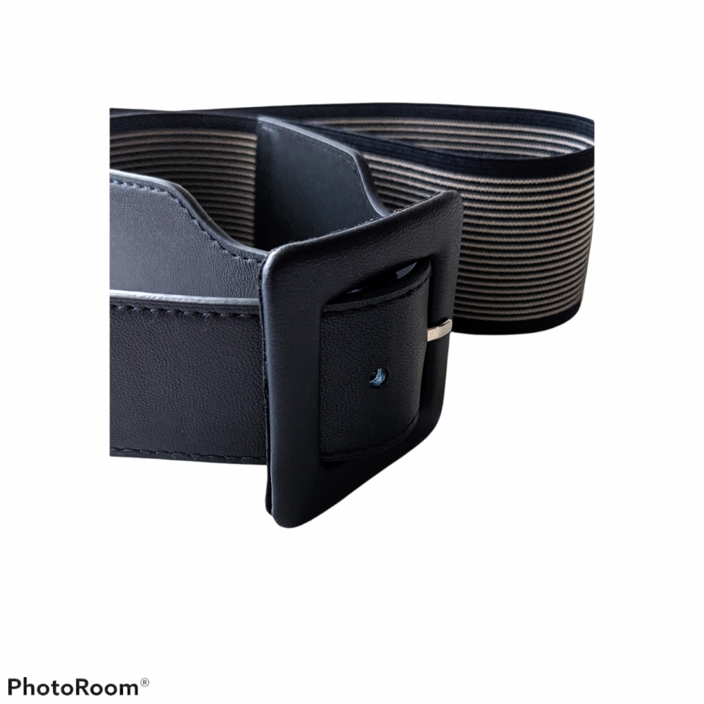 Women Stretch Elastic Belt Blue Wide Faux Leather